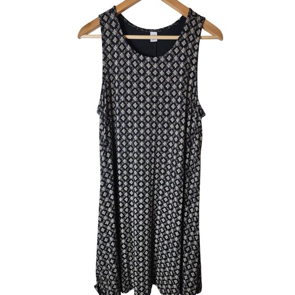OLD NAVY Black White Geometric Pattern Comfy Summer Knee Length Dress SZ L - Picture 1 of 7